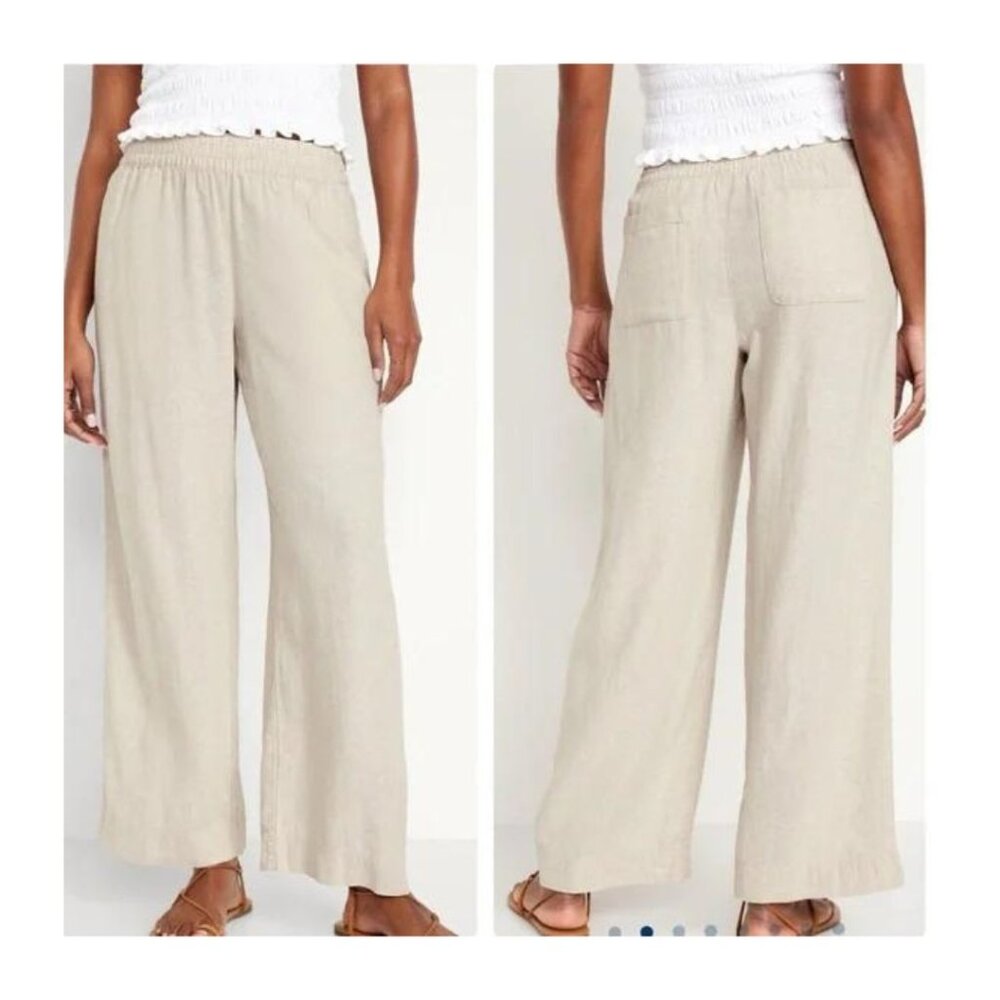 Old Navy High-Waisted Linen-Blend Wide-Leg Pants in Natural Linen Sz S